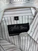 New Women’s White Horse Gray Stripe Long Sleeve Pearl Snap Small DD-117