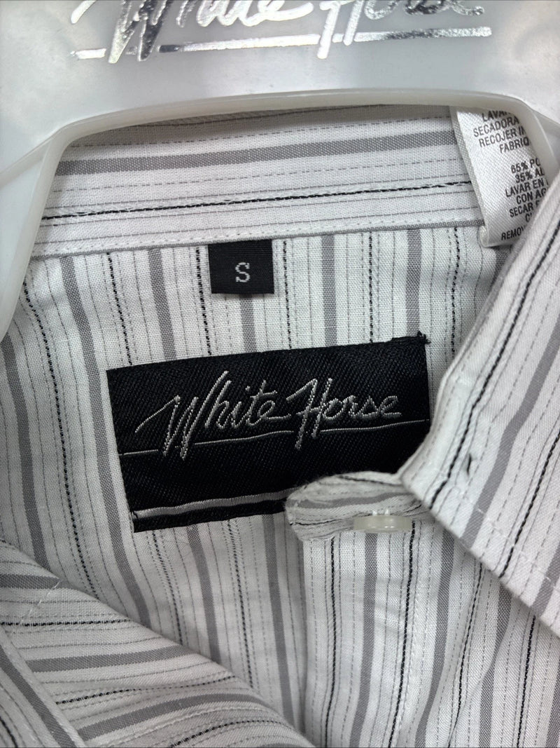 New Women’s White Horse Gray Stripe Long Sleeve Pearl Snap Small DD-117