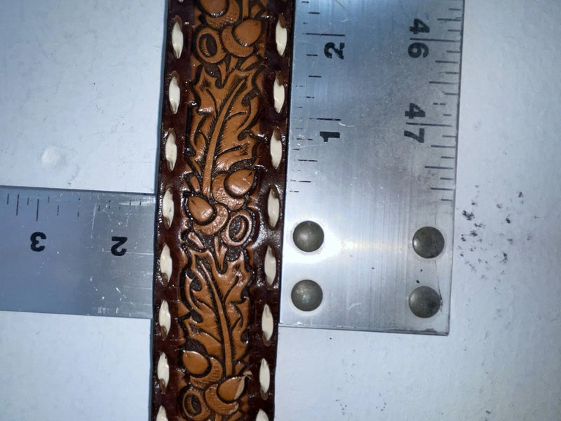 New Brown Genuine Leather Tooled 32” Belt #78000 Z-96