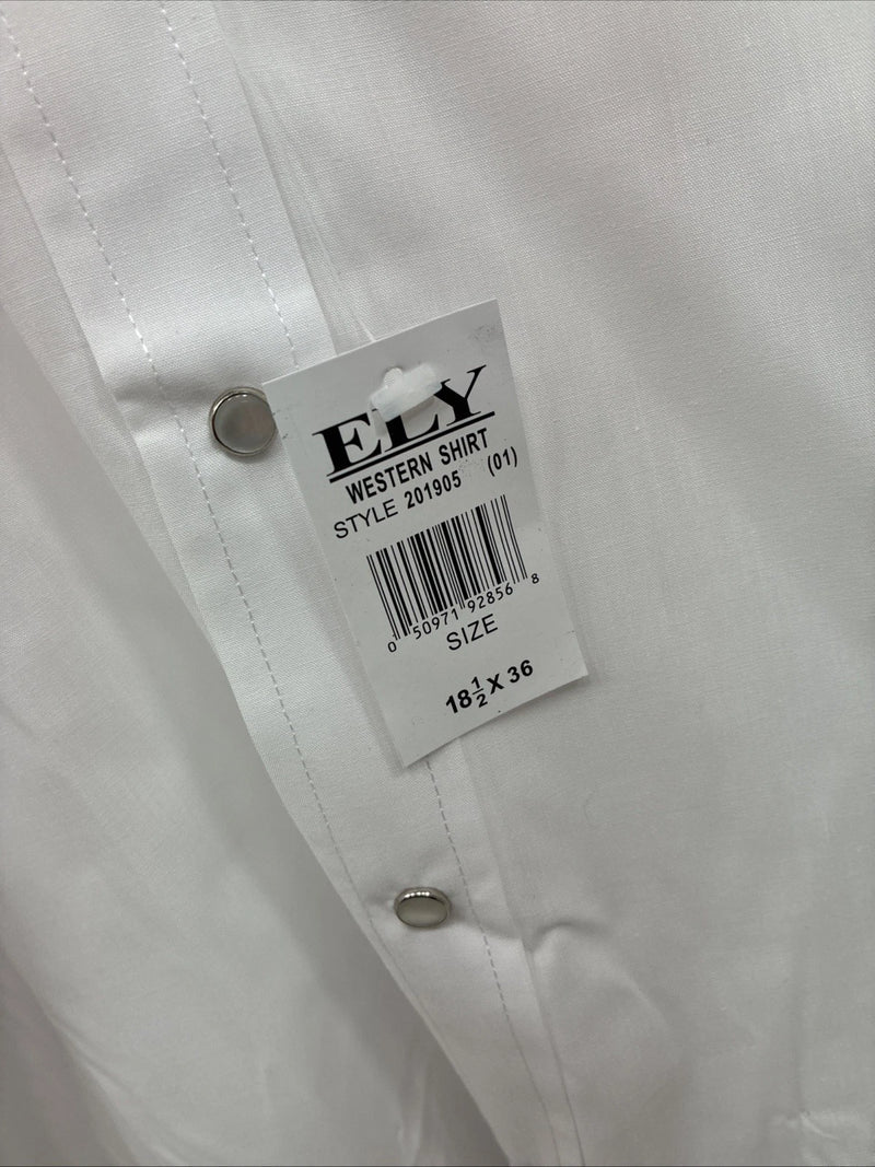 New Men’s ELY Cattleman White Long Sleeve Pearl Snap 18.5 X 36 2XL X-75
