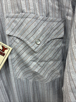 New Men’s ELY Cattleman Gray Stripped Long Sleeve Pearl Snap 18 2XL AA-69