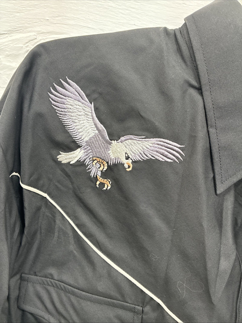 New Men’s ELY diamond Black Western Eagle Long Sleeve Pearls Snap 2XL F-67 