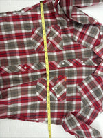 New Men’s ELY Plains Red Brown Plaid Long Sleeve Pearl Snap Medium X-42