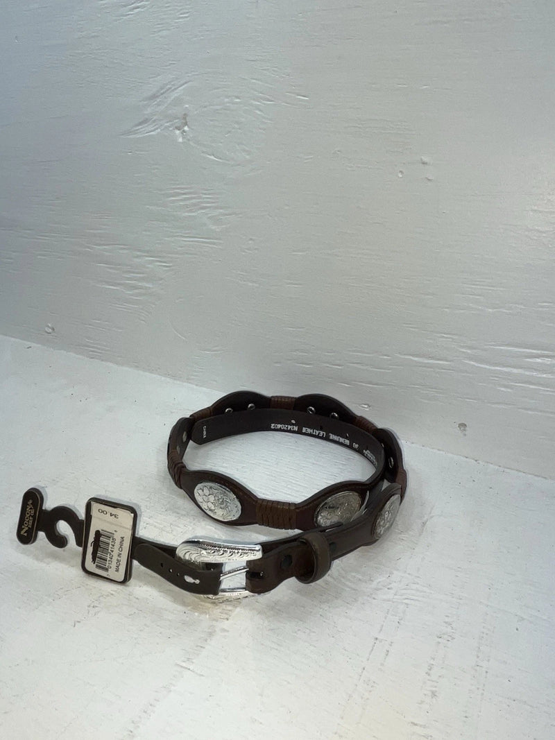 New Brown Genuine Leather Nocona Silver Pendent 30” Belt #N3420402 JJ-137