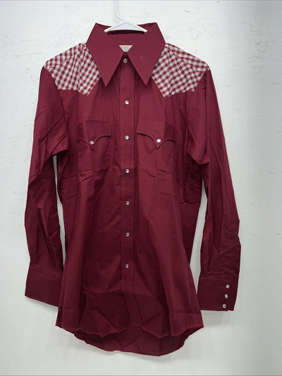 New Men’s Karman Western Wear Red Long Sleeve Pearl Snap 15 X 33 Medium A-187