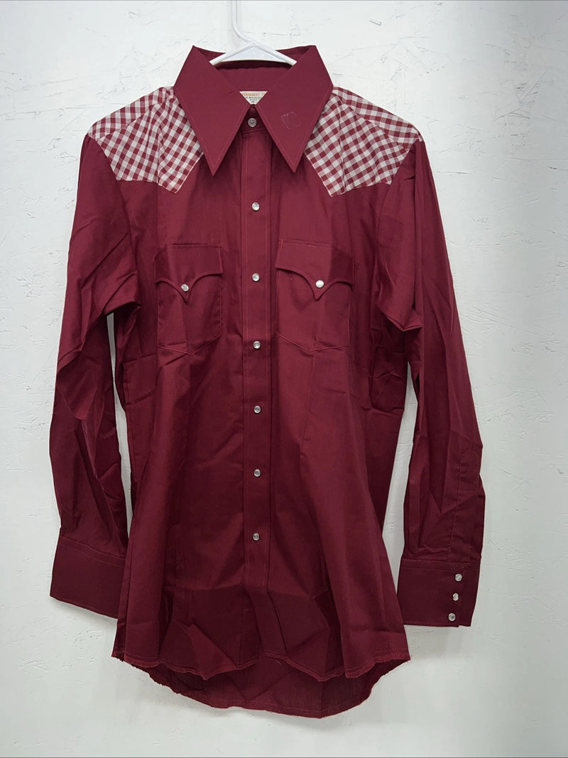 New Men’s Karman Western Wear Red Long Sleeve Pearl Snap 15 X 33 Medium A-187
