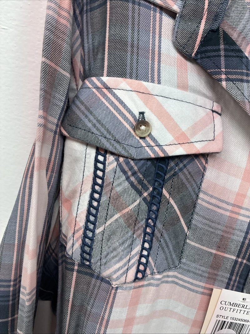 New Women’s Cumberland Pink Purple Plaid Long Sleeve Button Up XL GG-85