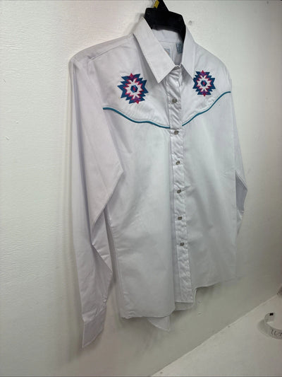 New Women’s Country Charmer White Design Long Sleeve Pearl Snap Medium LL-4