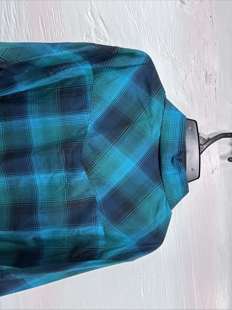 New Women’s Cumberland Blue Plaid Long Sleeve Pearl Snap 1XL Plus DD-16