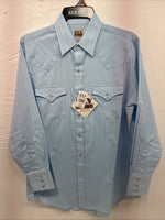 New Men’s ELY Cattleman Blue Stripe Long Sleeve Pearl Snap Medium J-81