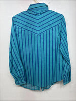New Women’s H Bar C Blue Stripe Long Sleeve Button Up Size 10 MM-14