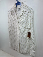 New Women’s Lady DJ White Brown Polkadot Long Sleeve Pearl Snap Size 34 YY-114