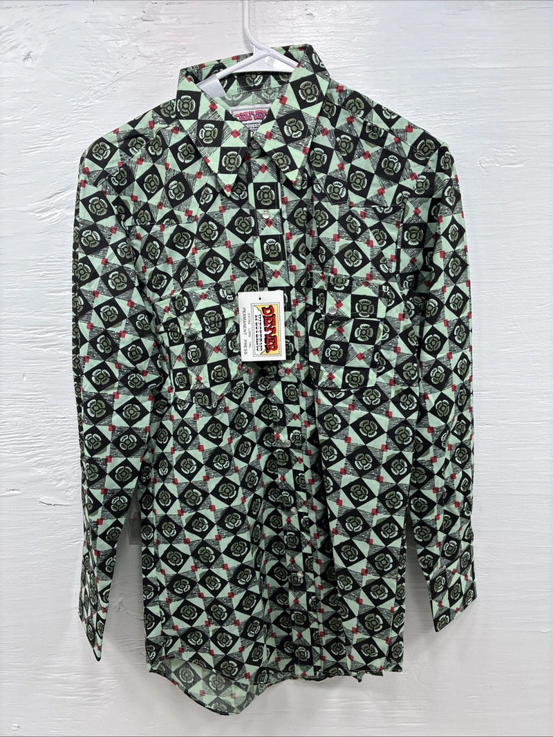 New Mens Denver Green Design Long Sleeve Pearl Snap 14.5 Small AA-81
