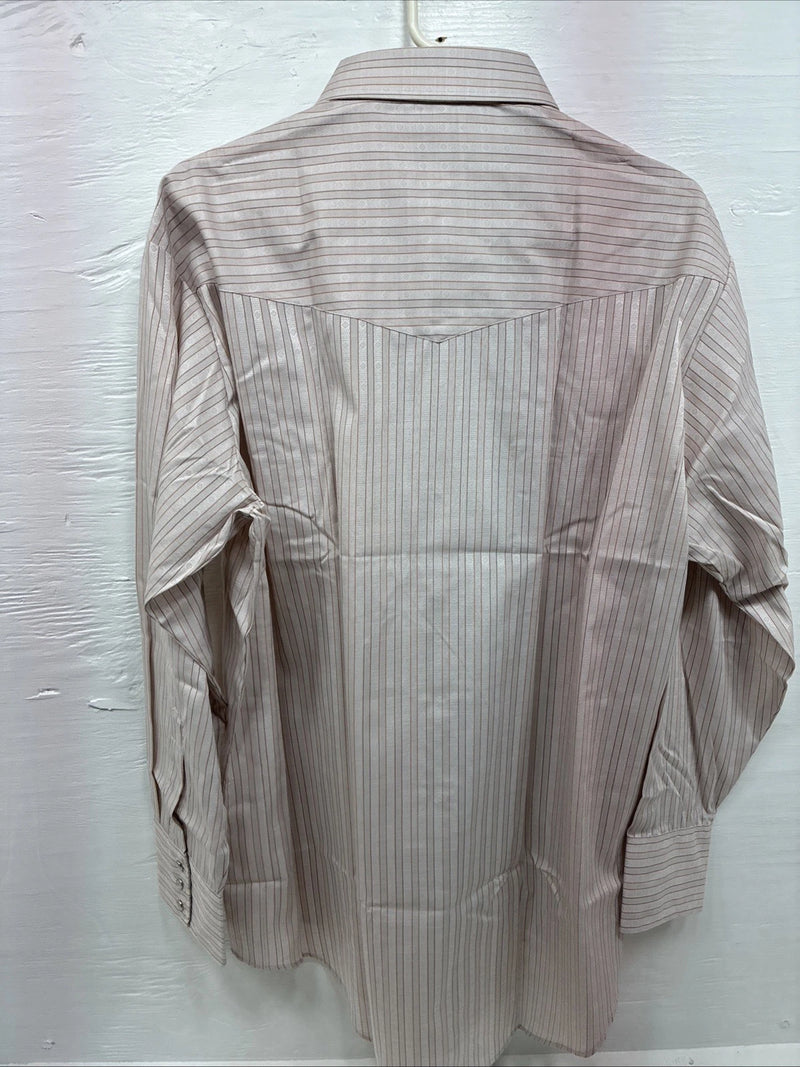New Men’s ELY Cattleman Pink Stripe Long Sleeve Pearl Snap 17.5 XL O-62