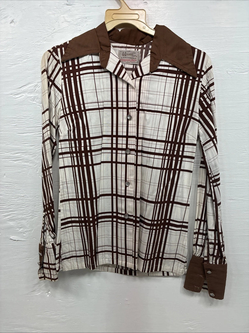 New Men’s H Bar C Brown White Stripe Long Sleeve Pearl Snap XS J-66