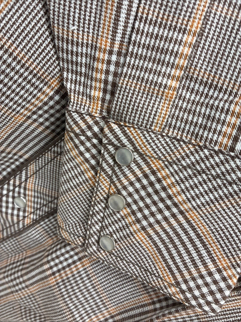 New Men’s Champion Western Brown Plaid Long Sleeve Pearl Snap 16 Large M-86