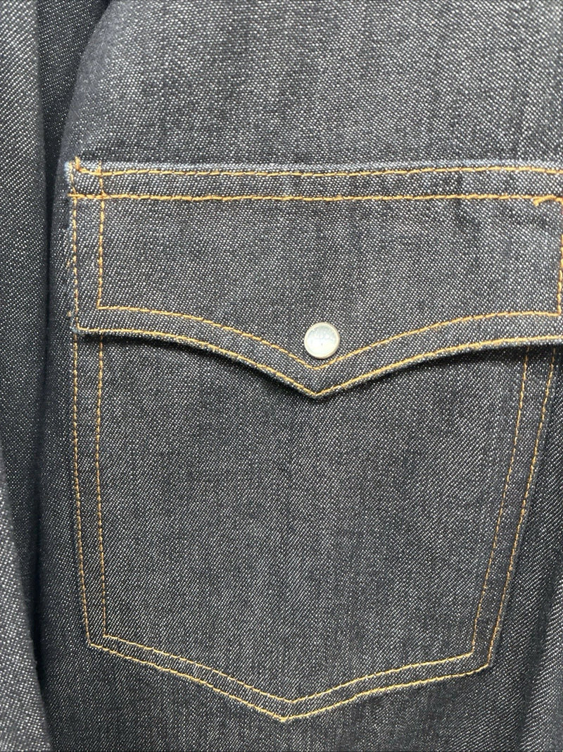 New Men’s ELY Cattleman Dark Jean Design Long Sleeve Pearl Snap Shirt 2XL H-21