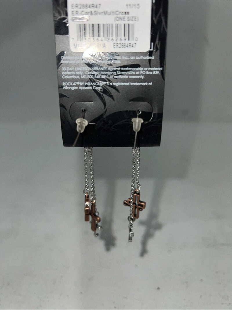 New Women’s Rock 47 Copper Silver Multi Cross Dangle Earrings. ER2664R47 A-72