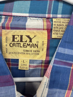 New Men’s ELY Cattleman Blue Multicolor Plaid Long Sleeve Pearl Snap Large X-17