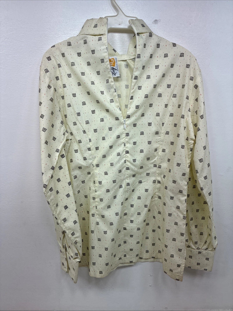 New Women’s Lady DJ Yellow Print Long Sleeve Zip Up Show Shirt Size 34 YY-110