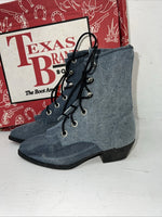 New Children’s Blue Denim Lace Up Cowboy Texas Brand Boots. 9 D. 24-41