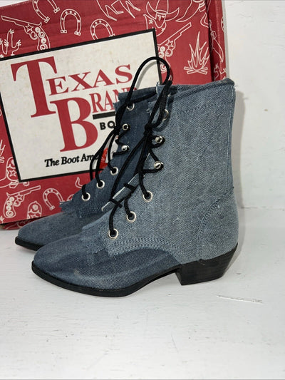 New Children’s Blue Denim Lace Up Cowboy Texas Brand Boots. 9 D. 24-41