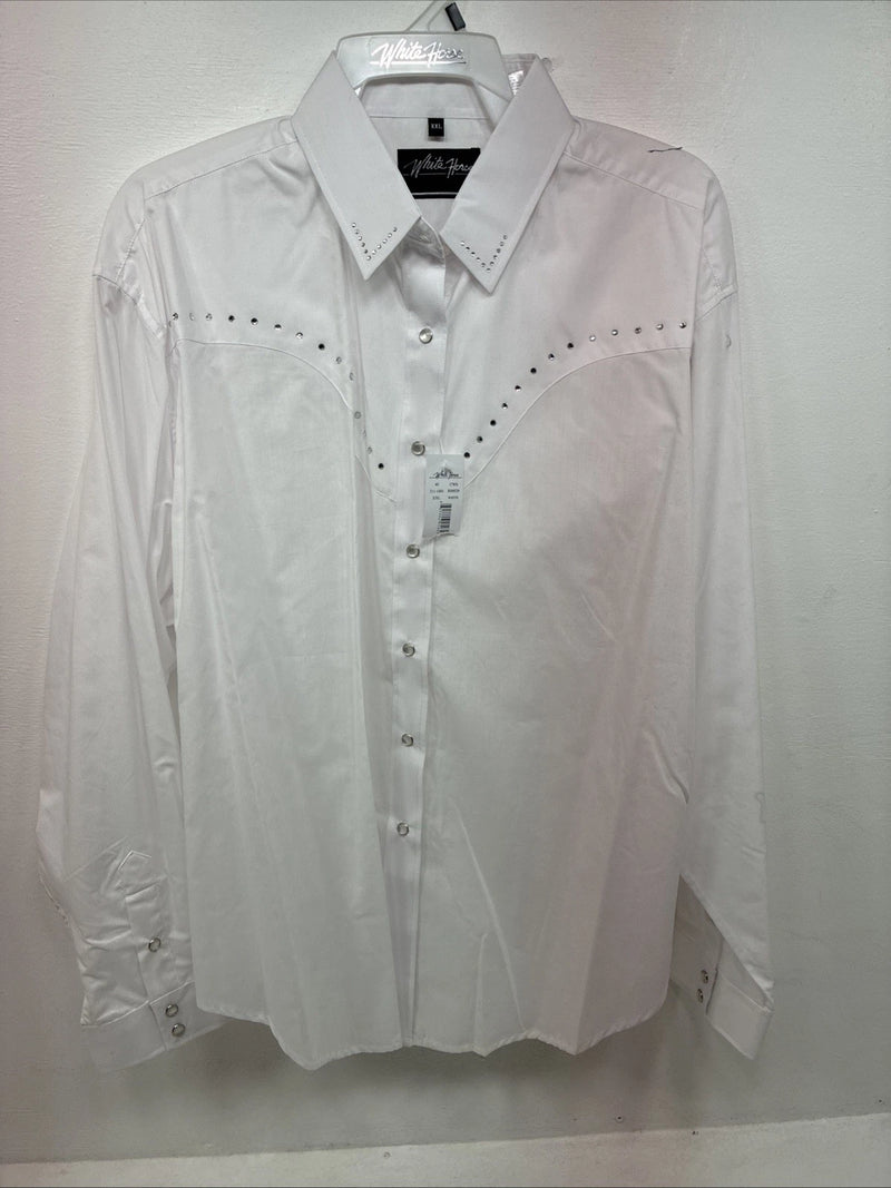 New Women’s White Horse White Gem Long Sleeve Pearl Snap 2XL II-1