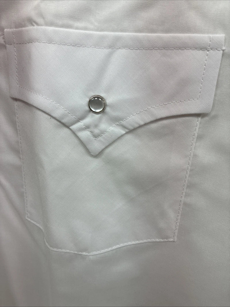 New Men’s ELY Cattleman White Blue Embroidered Long Sleeve Pearl Snap 2XL H-29