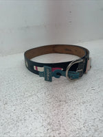 New Black Genuine Leather Wrangler Pink Striped Fabric 32” Belt #627005 Z-16