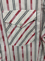 New Women’s White Horse Red White Stripe Short Sleeve Pearl Snap Large YY-116