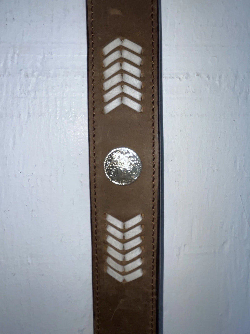 New Brown Genuine Leather 3D Pendent And Weaved 28” Belt #3502 JJ-57
