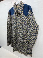 New Men’s Stockman Blue Brown Designed Long Sleeve Pearl Snap 15.5 Medium V-2