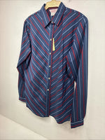 New Women’s H Bar C Blue Red Stripe Long Sleeve Pearl Snap Size 36 II-17