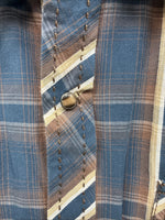 New Men’s ELY 1878 Blue Brown Plaid Long Sleeve Pearl Snap Large Q-32