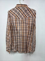 New Kids Panhandle Slim Orange Plaid Long Sleeve Pearl Snap 12 LL-36