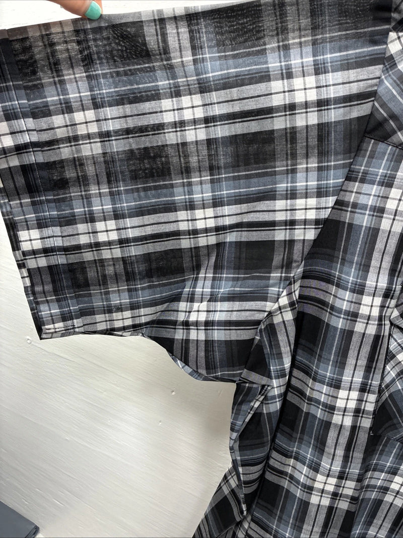 New Men’s ELY Cattleman Grey Black Short Sleeve Pearl Snap 3XL E-40