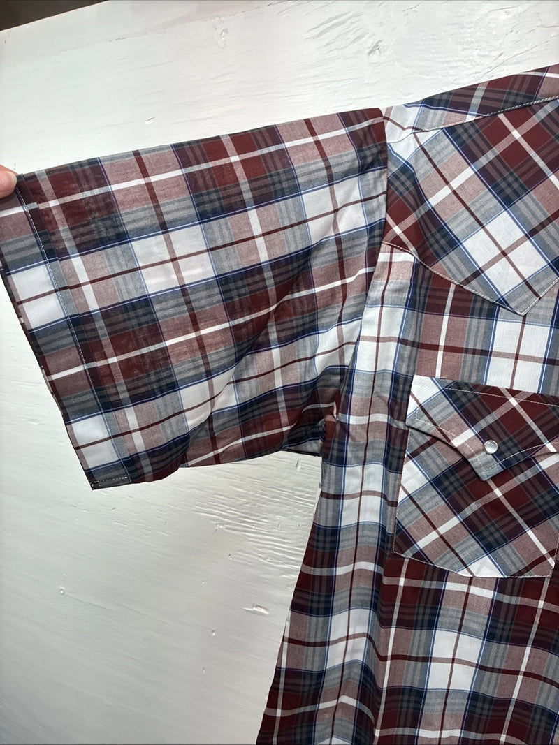 New Men’s ELY Cattleman Red White Plaid Short Sleeve Pearl Snap Large Tall X-66