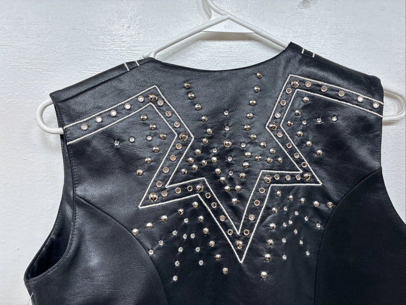 New Women’s 1848 RanchWear Black Rhinestone Sleeveless Vest Zip Up Large YY-37
