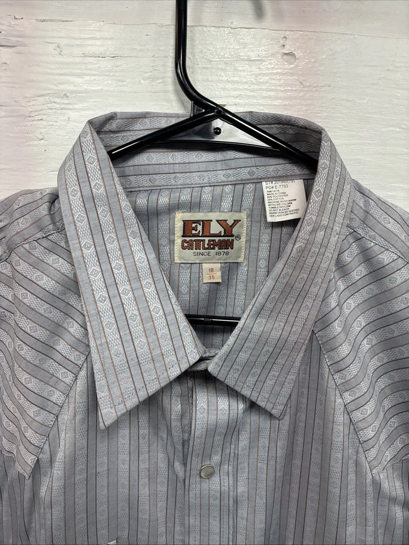 New Men’s ELY Cattleman Gray Stripped Long Sleeve Pearl Snap 18 2XL AA-69