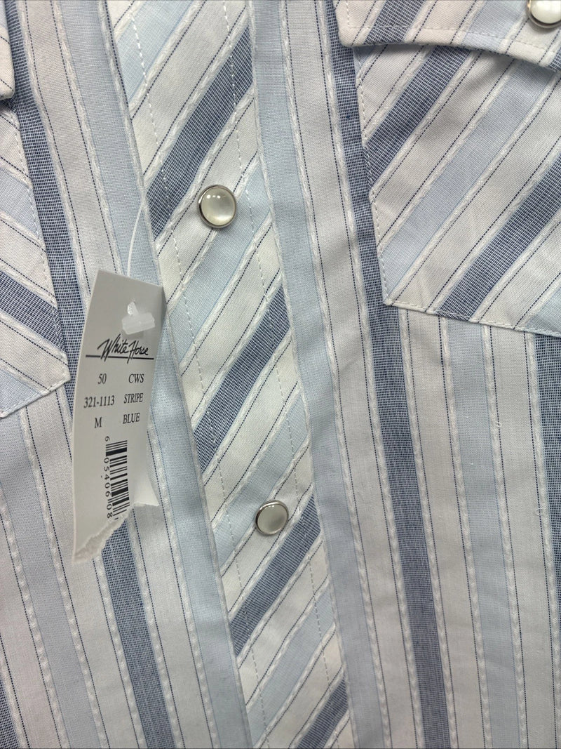New Kids White Horse Blue Stripe Long Sleeve Pearl Snap Medium DD-35