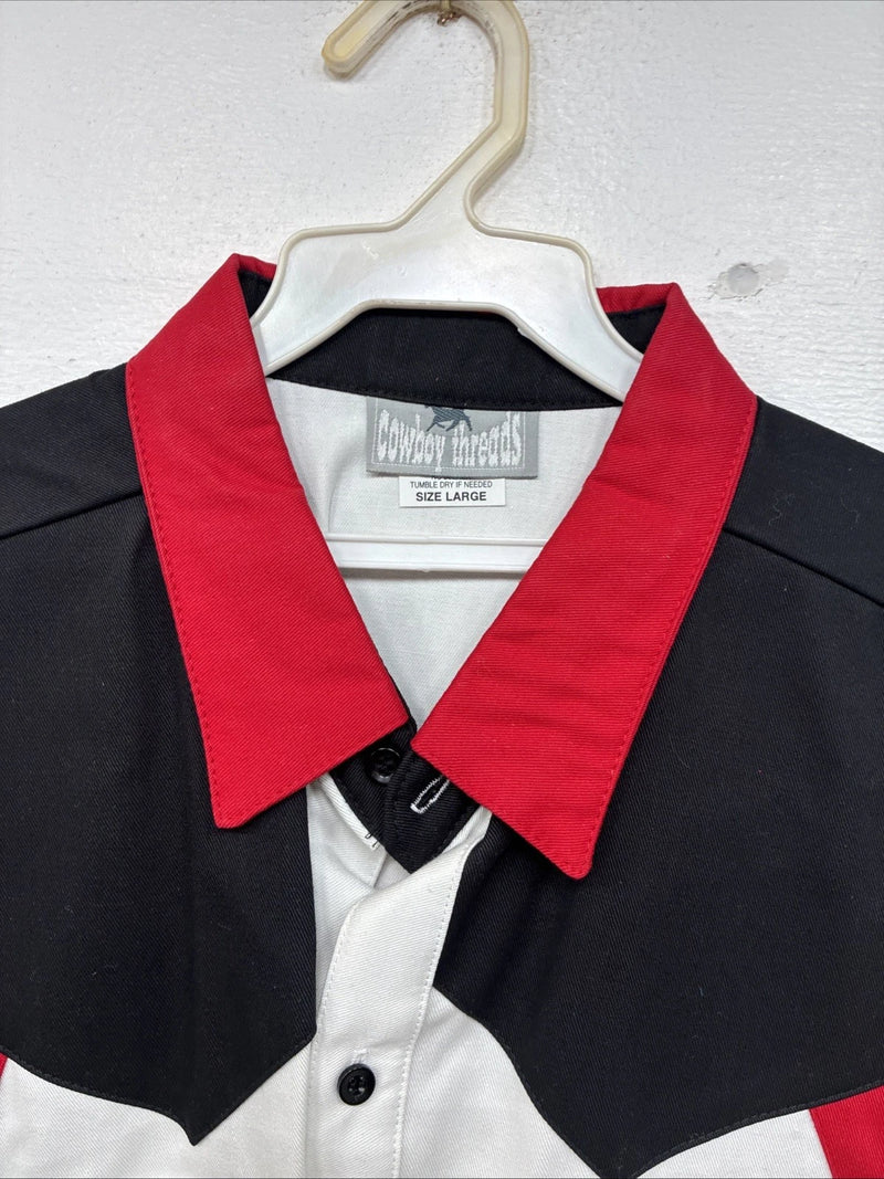 New Men’s Cowboy Threads Black Red White Long Sleeve Button Up Large MM-116