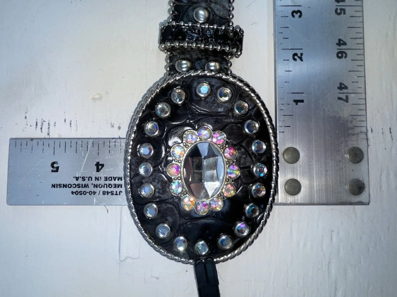 New Black Genuine Leather Nocona Silver Bling Beaded L Belt #N3424601 JJ-70