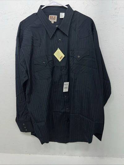 New Men’s Black ELY cattleman Pearl Snap Long Sleeve Shirt. 18.5x36 2XL G-74