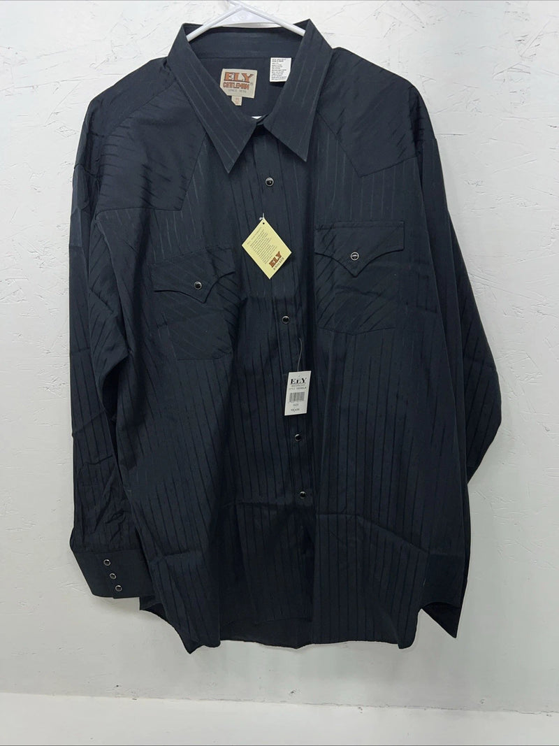 New Men’s Black ELY cattleman Pearl Snap Long Sleeve Shirt. 18.5x36 2XL G-74