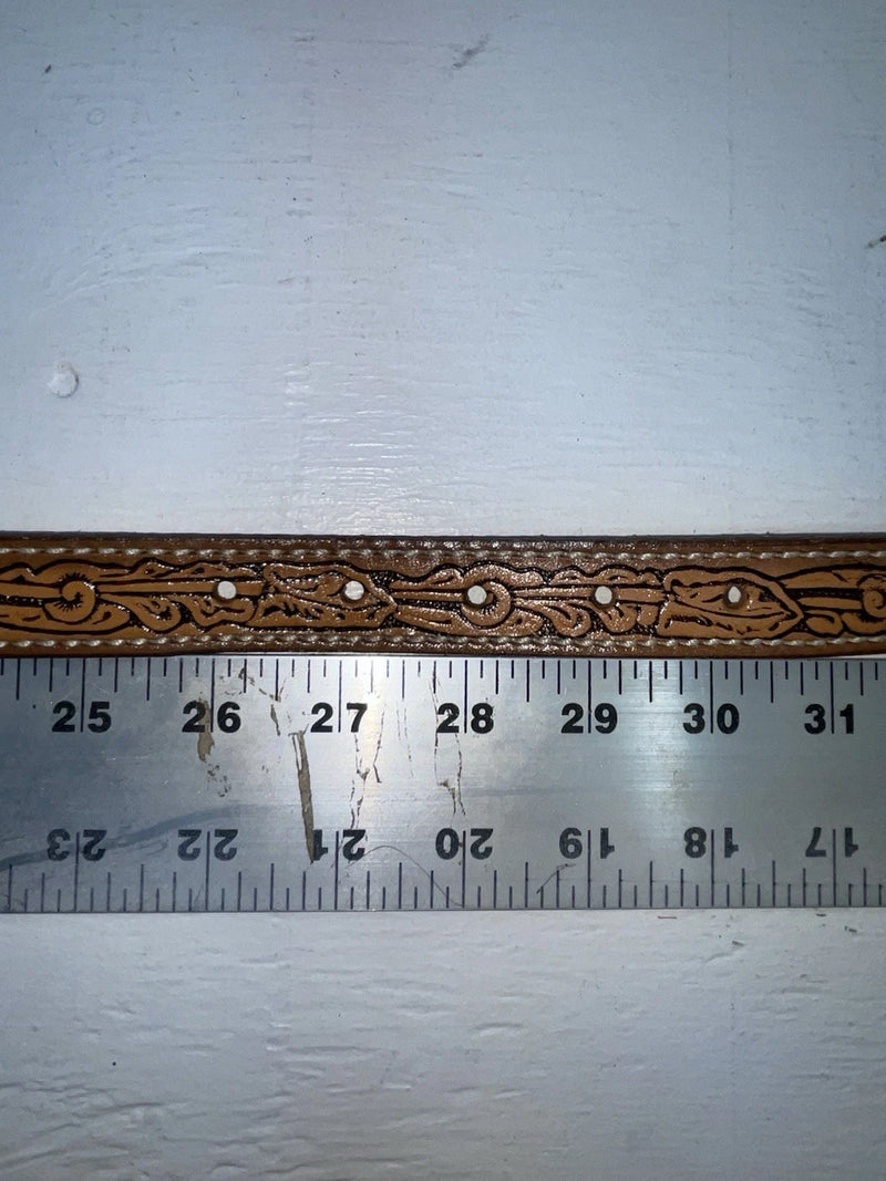 New Brown Genuine Leather Tooled 28” Belt #102 NN-19