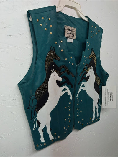 New Woman’s 1849 Authentic Ranchwear Blue Horse Western Show Vest XXS G-600