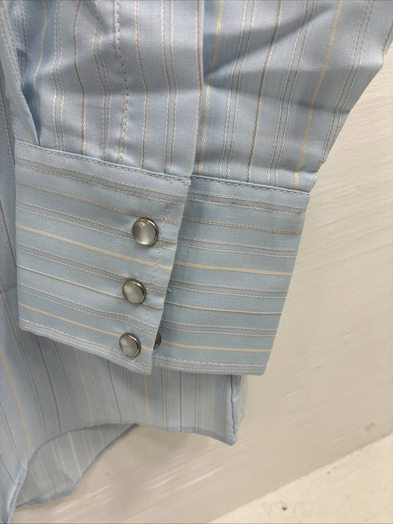 New Men’s ELY Cattleman Blue Stripe Long Sleeve Pearl Snap 16 X 34 Large V-113
