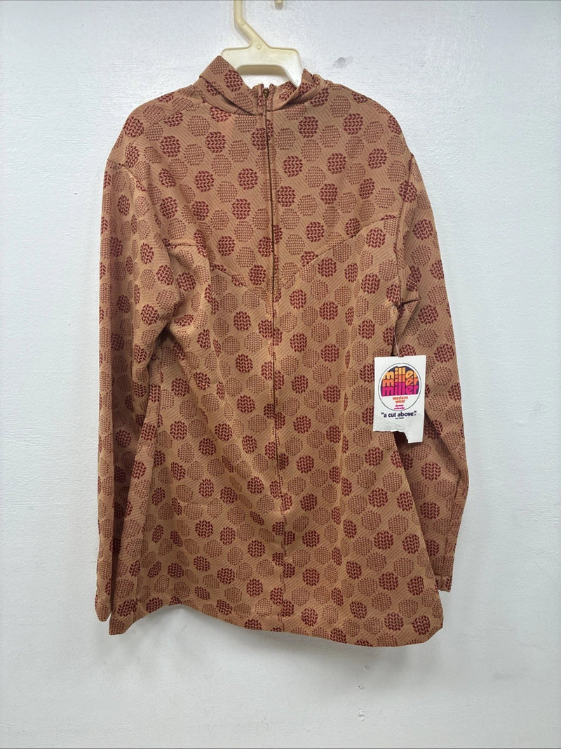 New Women’s Miller Tan Red Design Long Sleeve Zip Up Show Shirt Medium TT-105
