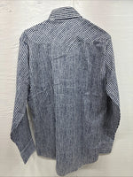 New Men’s Dickson Jenkins Blue White Stripe Long Sleeve Pearl Snap Medium T-90