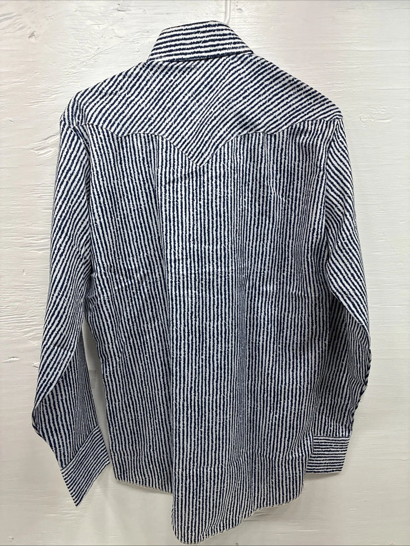 New Men’s Dickson Jenkins Blue White Stripe Long Sleeve Pearl Snap Medium T-90